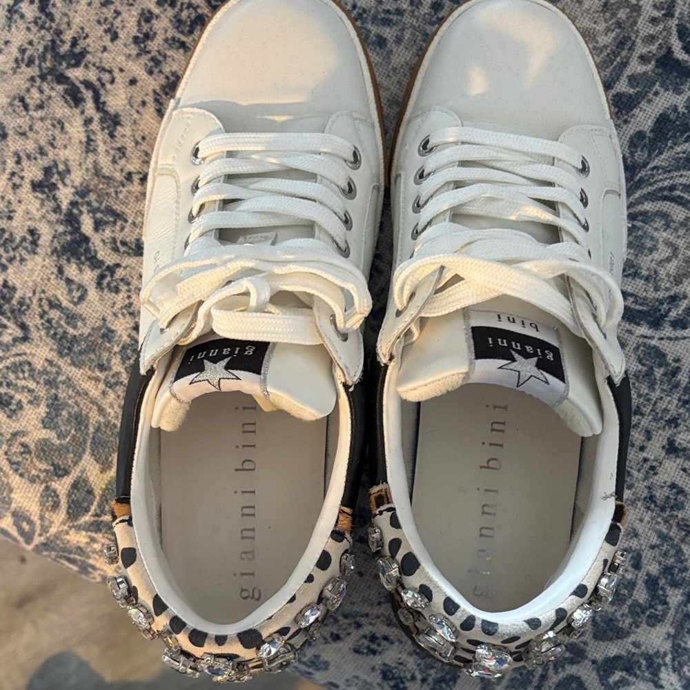 Gianni Bini White and Black Embellished Sneakers